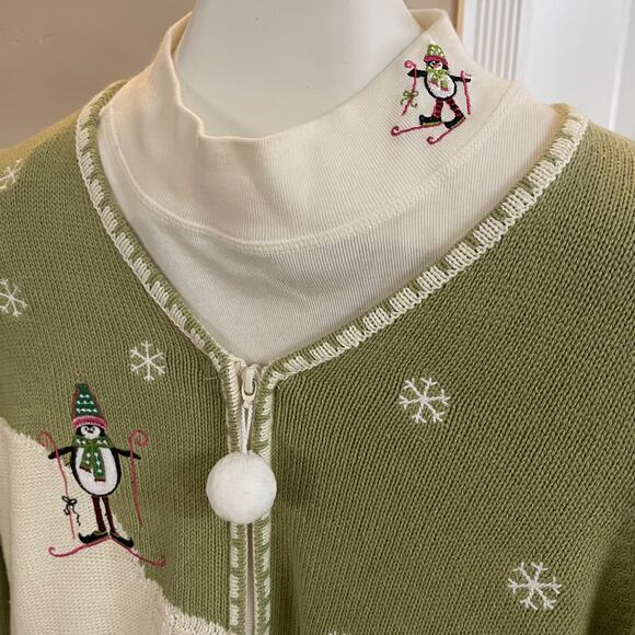 Christoper & Banks Christmas Cardigan Turtleneck Set Pom-Pom Ski Penguin - Picture 1 of 11